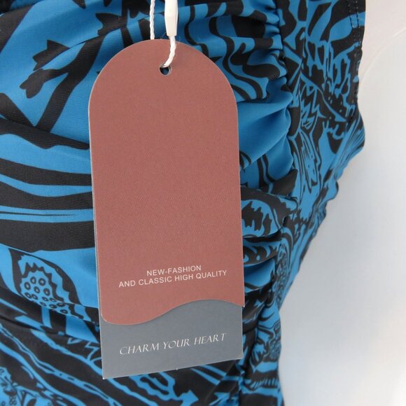 Smismivo Women;s Blue & Black Halter One-Piece Swimsuit Paisley Print Large NWT - Picture 2 of 4